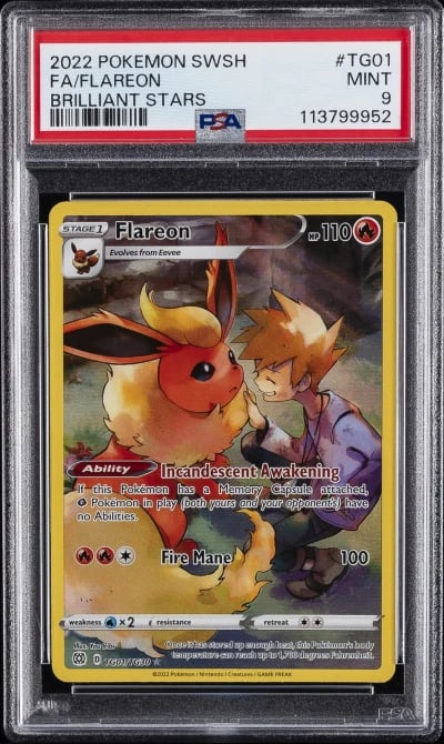 2022 POKEMON SWORD & SHIELD BRILLIANT STARS #TG01 FULL ART/FLAREON PSA 9