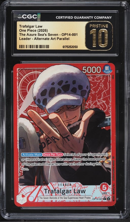 2026 One Piece The Azure Sea's Seven Alternate Art Parallel Trafalgar Law #OP14-001 CGC 10 PRISTINE