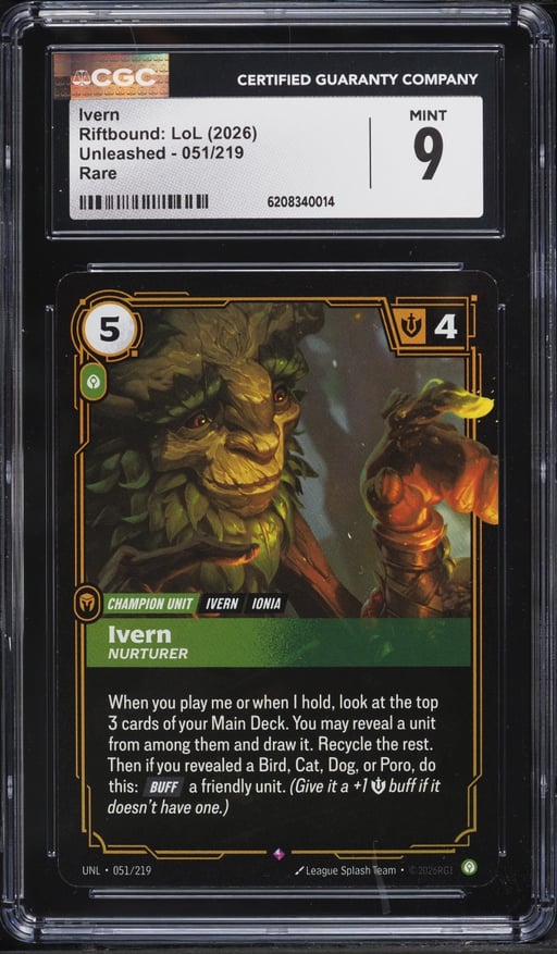 2026 Riftbound League Of Legends LoL Unleashed Ivern #051 CGC 9 MINT