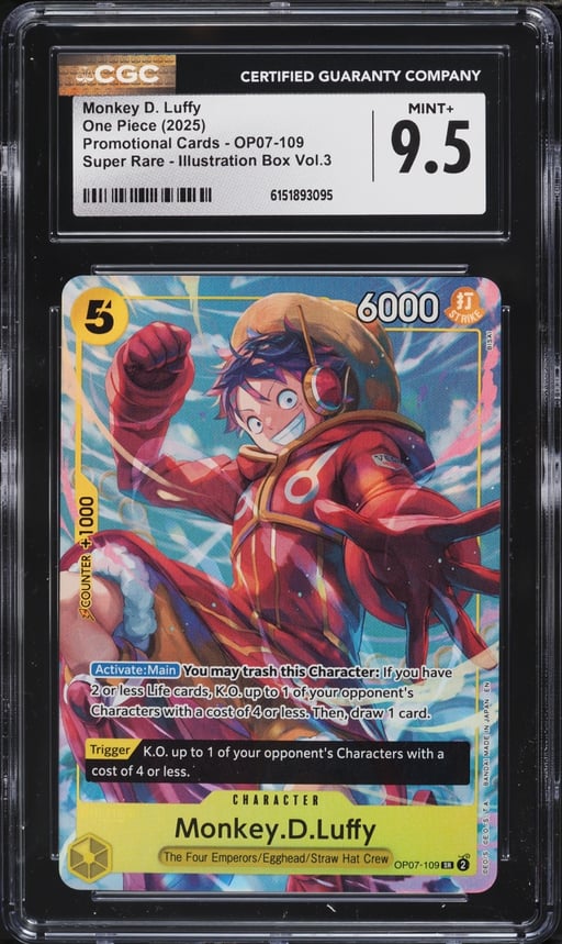 2025 One Piece Promo Illustration Box Vol. 3 SR Alt Art Monkey D. Luffy #OP07-109 CGC 9.5 MINT+