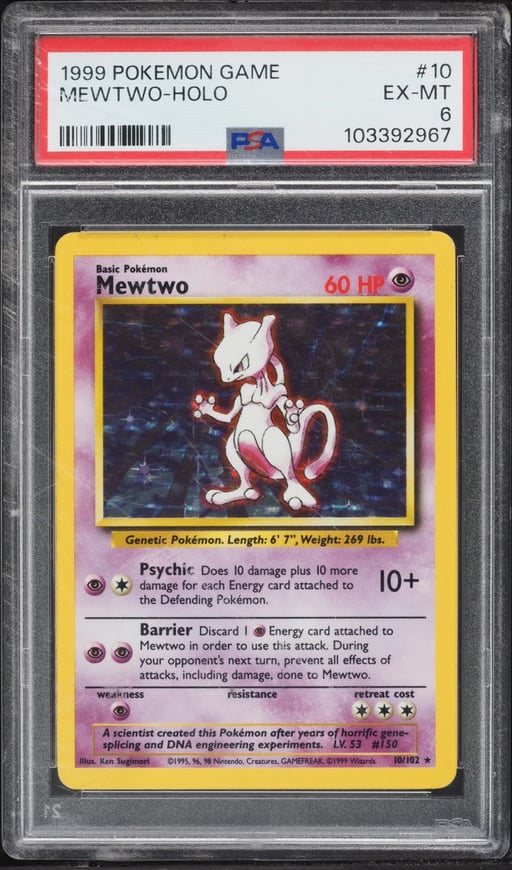 1999 Pokemon Base Set Holo Mewtwo #10 PSA 6 EXMT