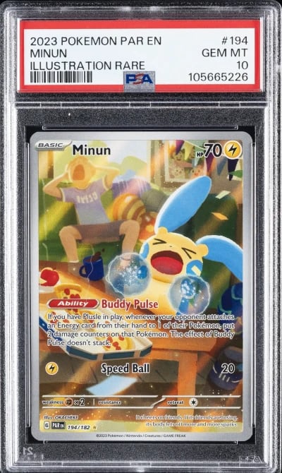 2023 POKEMON PAR EN-PARADOX RIFT ILLUSTRATION RARE #194 MINUN PSA 10