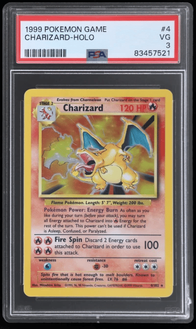 1999 Pokemon Base Set Holo Charizard #4 PSA 3