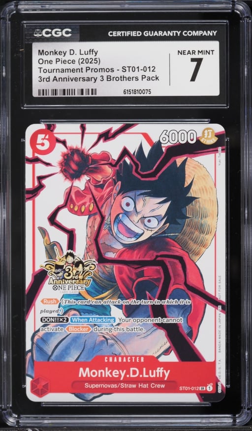 2025 One Piece Promo 3rd Anniversary 3 Brothers Monkey D. Luffy #ST01-012 CGC 7 NRMT