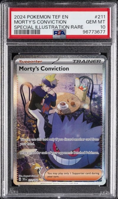 2024 POKEMON TEF EN-TEMPORAL FORCES #211 MORTY'S CONVICTION PSA 10
