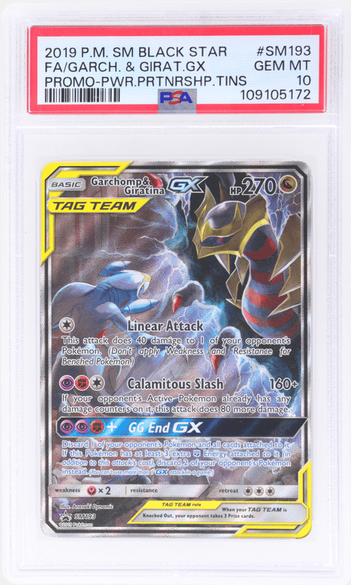 2019 Pokemon Sun and Moon Black Star Promo Power Partnership Tins Garchomp/Giratina Gx #SM193 PSA 10