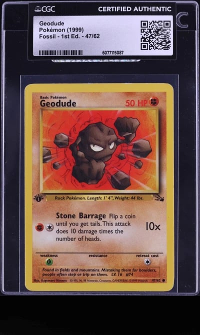 1999 Pokemon Fossil 1st Edition Geodude #47 CGC AUTH