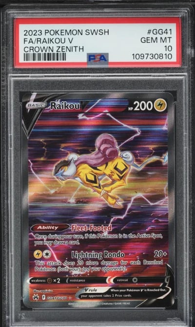 2023 Pokemon Sword & Shield Crown Zenith Full Art Raikou V #GG41 PSA 10 GEM MINT