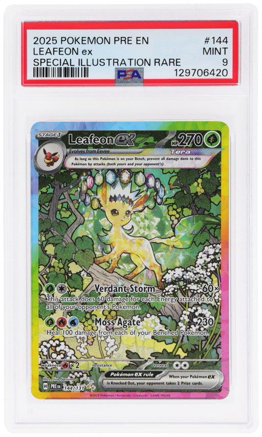 2025 Pokemon Scarlet and Violet Prismatic Evolutions Special Illustration Rare Leafeon Ex #144 PSA 9