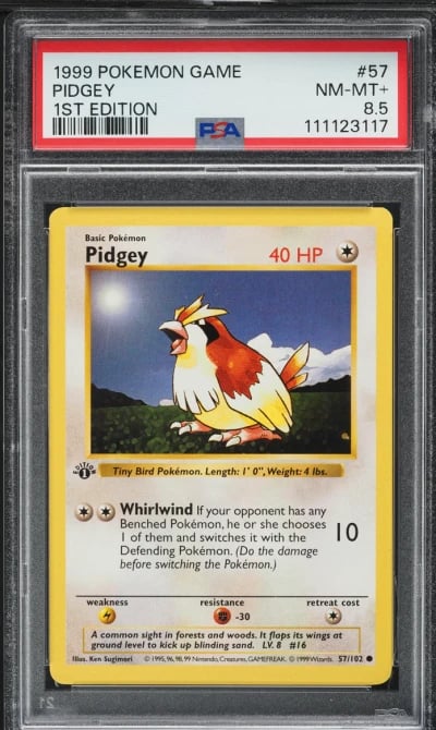 1999 Pokemon Base Set Shadowless 1st Edition Pidgey #57 PSA 8.5 NM-MT+