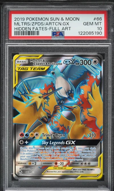 2019 Pokemon SM Hidden Fates Full Art Moltres Zapdos Articuno GX #66 PSA 10 GEM