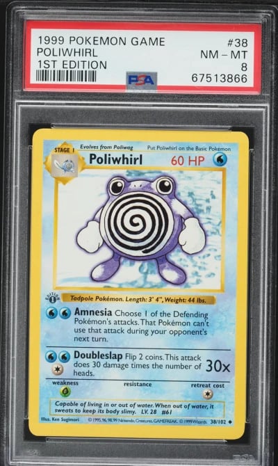1999 Pokemon Base Set Shadowless 1st Edition Poliwhirl #38 PSA 8 NM-MT