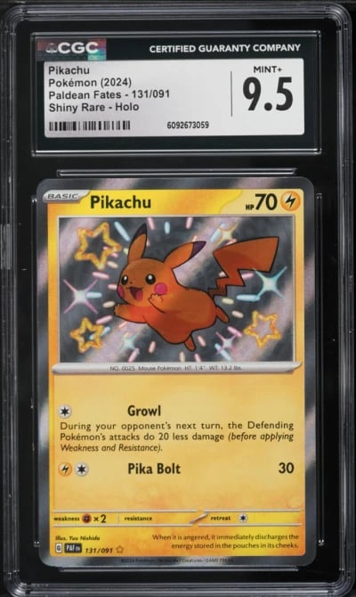 2024 Pokemon Scarlet & Violet Paldean Fates Shiny Pikachu #131 CGC 9.5 MINT+