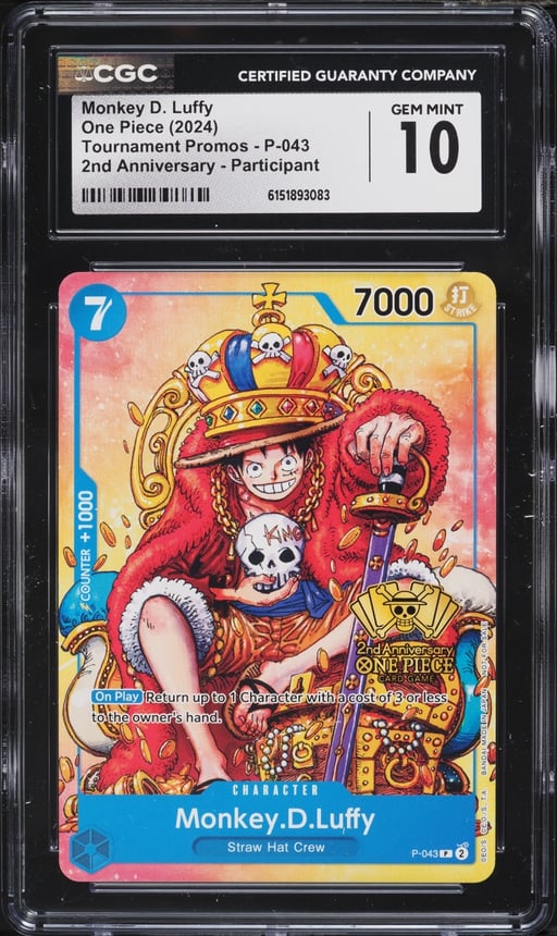 2024 One Piece Promo 2nd Anniversary Participant Monkey D. Luffy #P-043 CGC 10 GEM MINT
