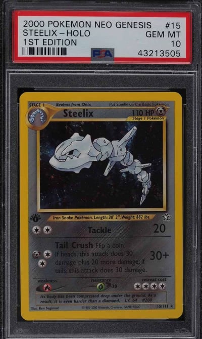 2000 Pokemon Neo Genesis 1st Edition Holo Steelix #15 PSA 10 GEM MINT