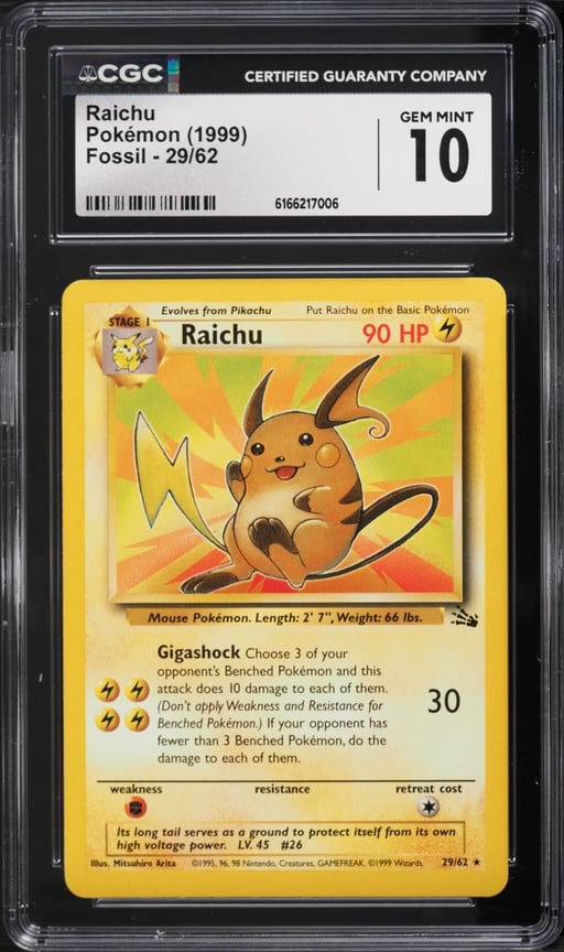 1999 Pokemon Fossil Raichu #29 CGC 10 GEM MINT