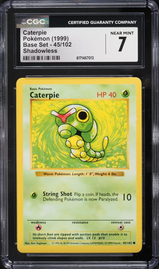 1999 Pokemon Base Set Shadowless Caterpie #45 CGC 7 NRMT