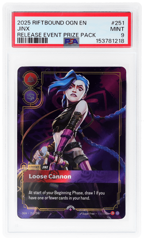 2025 Riftbound League of Legends Origins Release Event Prize Pack Jinx #251 PSA 9