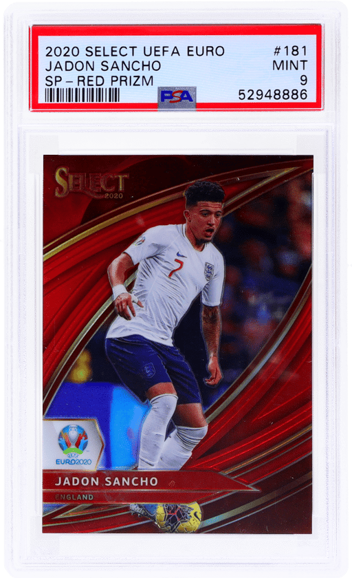 2020 Panini Select UEFA Euro Nameplate Color Variation Red Prizm Jadon Sancho #181 23/65 PSA 9