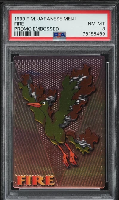1999 Pokemon Japanese Meiji Promo Embossed Moltres PSA 8 NM-MT