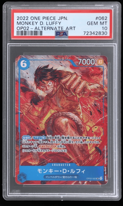 2022 One Piece Japanese Paramount War Alternate Art Monkey D. Luffy #OP02-062 PSA 10