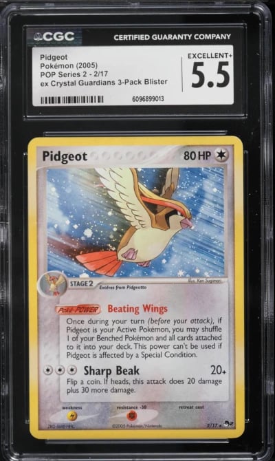 2005 Pokemon POP Series 2 ex Crystal Guardians 3-Pack Blister Pidgeot #2 CGC 5.5 EX+