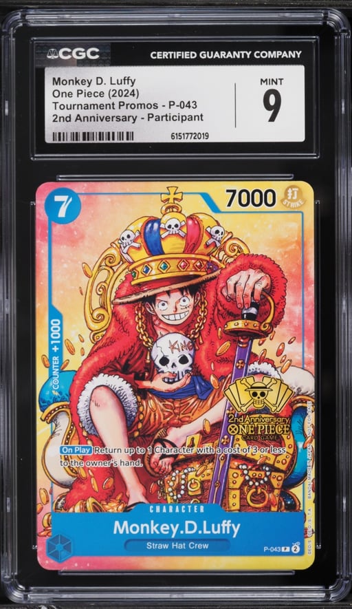 2024 One Piece Promo 2nd Anniversary Participant Alt Art Monkey D. Luffy #P-043 CGC 9 MINT