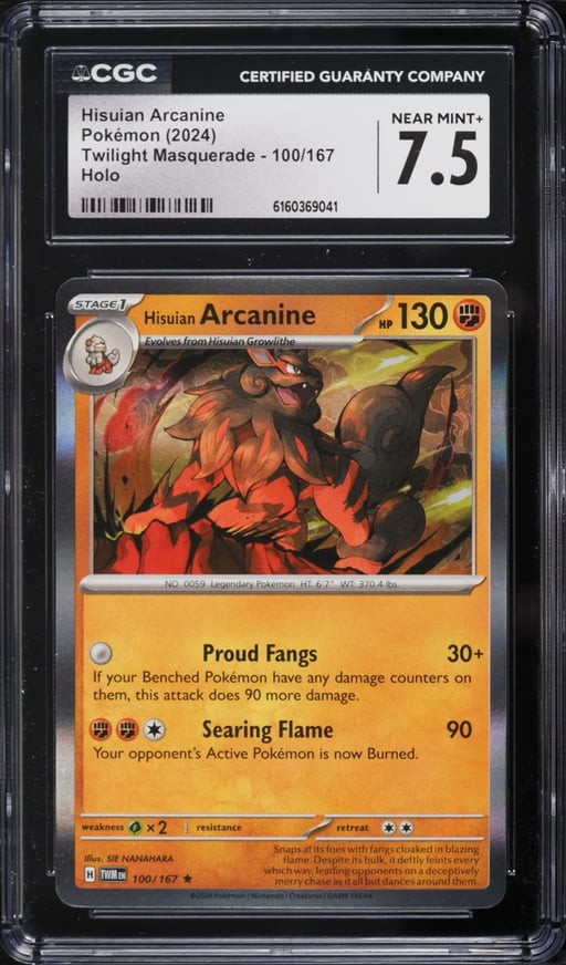 2024 Pokemon Scarlet & Violet Twilight Masquerade Holo Hisuian Arcanine #100 CGC 7.5 NRMT+