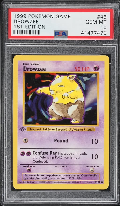 1999 Pokemon Base Set Shadowless 1st Edition Drowzee #49 PSA 10 GEM MINT