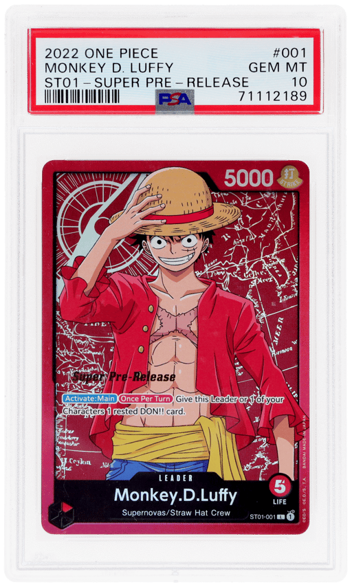 2022 One Piece Starter Deck Straw Hat Pirates Super Pre Release Monkey D Luffy #ST01001 PSA 10