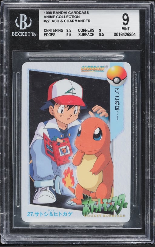 1998 Pokemon Japanese Bandai Carddass Anime Ash & Charmander #27 BGS 9 MINT