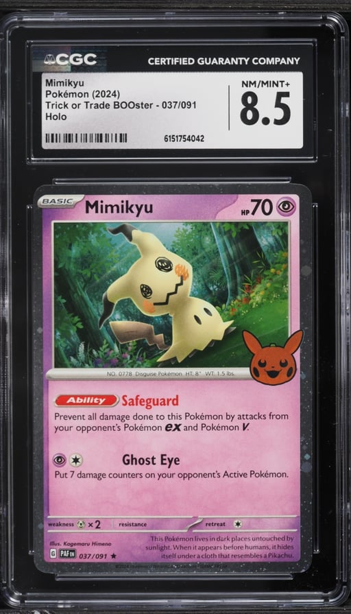 2024 Pokemon Scarlet & Violet Paldean Fates Trick Or Trade Holo Mimikyu #37 CGC 8.5 NM-MT+