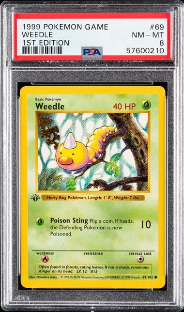 1999 POKEMON GAME #69 WEEDLE 1ST EDITION PSA 8