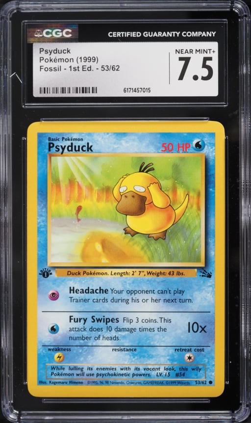 1999 Pokemon Fossil 1st Edition Psyduck #53 CGC 7.5 NRMT+
