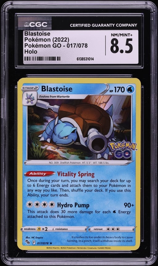 2022 Pokemon Japanese Sword & Shield GO Holo Blastoise #17 CGC 8.5 NM-MT+
