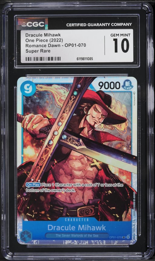 2022 One Piece Romance Dawn SR Dracule Mihawk #OP01-070 CGC 10 GEM MINT