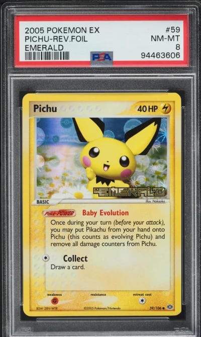 2005 Pokemon EX Emerald Reverse Holo Pichu #59 PSA 8 NM-MT