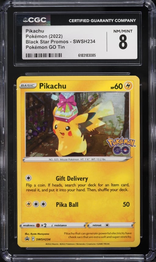 2022 Pokemon Sword & Shield Black Star Promo GO Tin Holo Pikachu #SWSH234 CGC 8 NM-MT