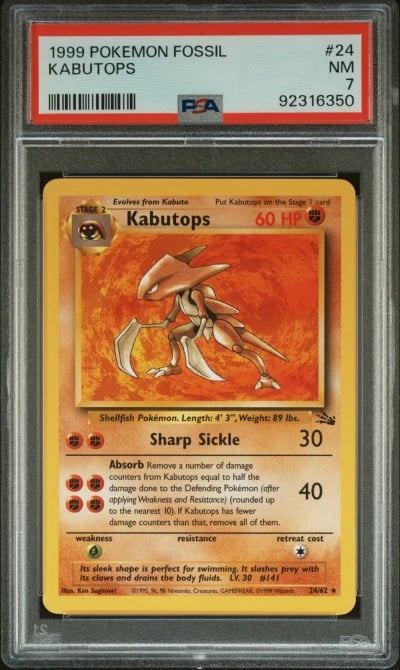 1999 POKEMON FOSSIL #24 KABUTOPS PSA 7