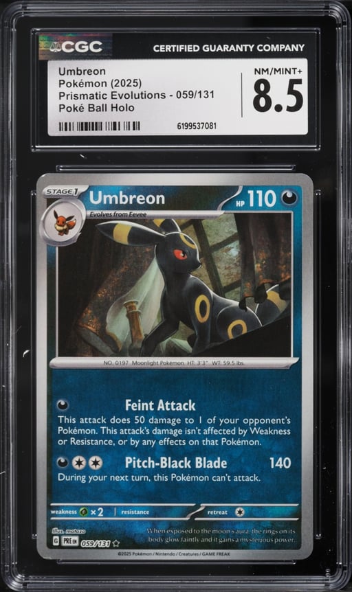 2025 Pokemon SV Prismatic Evolutions Poke Ball Holo Umbreon #59 CGC 8.5 NM-MT+