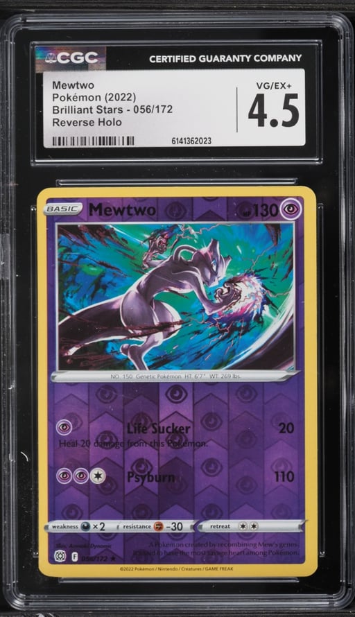2022 Pokemon Sword & Shield Brilliant Stars Reverse Holo Mewtwo #56 CGC 4.5 VGEX+