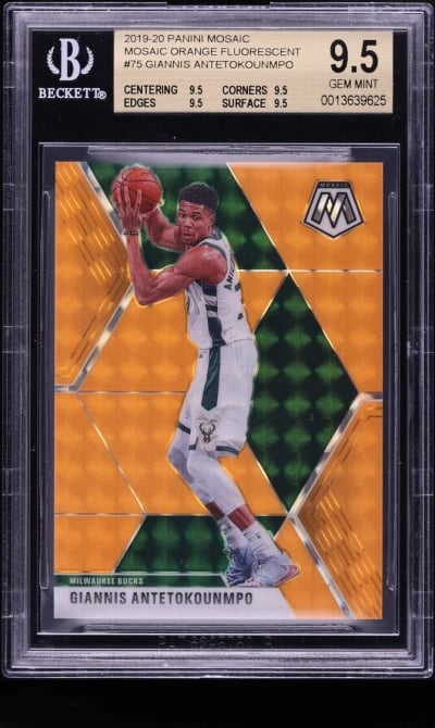 2019 Panini Mosaic Orange Fluorescent Giannis Antetokounmpo /25 #75 BGS 9.5 GEM