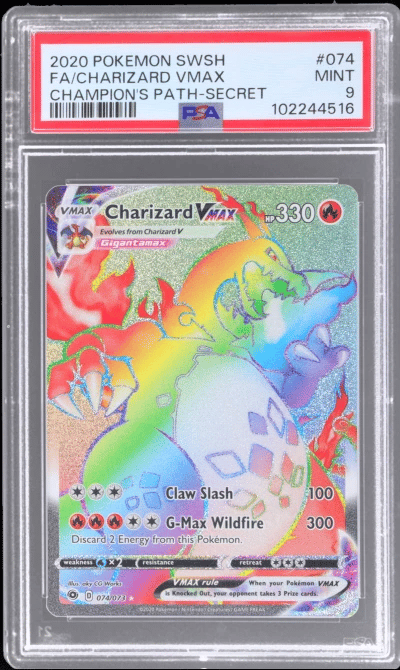 2020 Pokemon Sword and Shield Champion's Path Secret Rare Charizard Vmax #74 PSA 9