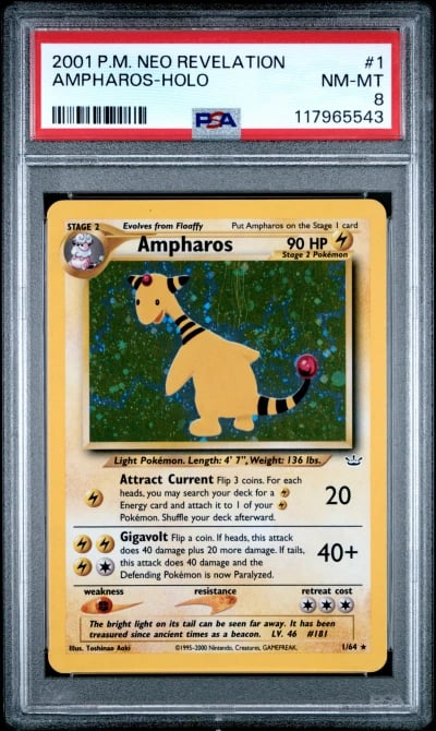 2001 Pokemon Neo Revelation Holo Ampharos #1 PSA 8 NM-MT