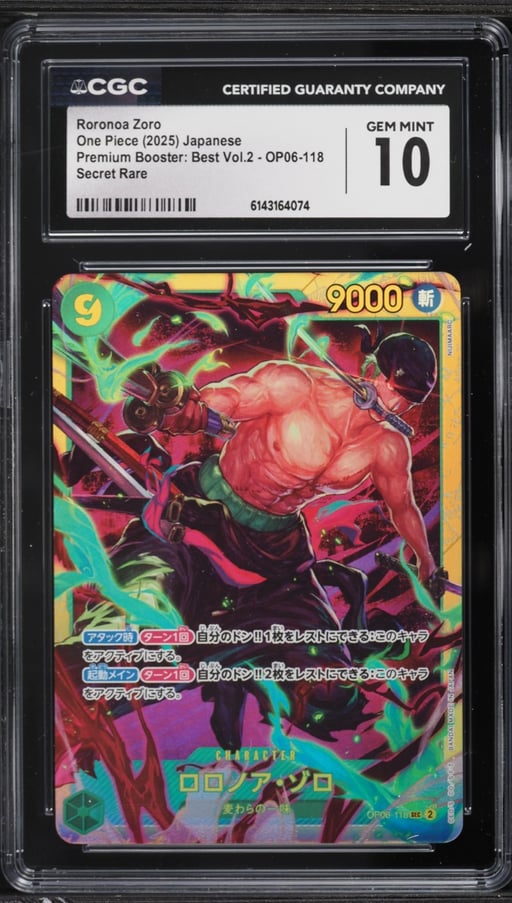 2025 One Piece Japanese Premium Booster Best Vol.2 SEC Roronoa Zoro #OP06-118 CGC 10 GEM MINT