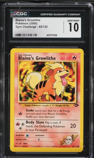 2000 Pokemon Gym Challenge Blaine's Growlithe #62 CGC 10 GEM MINT