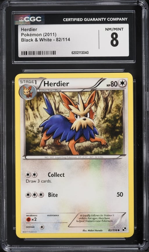 2011 Pokemon Black & White Herdier #82 CGC 8 NM-MT