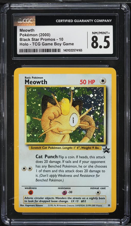 2000 Pokemon Game Boy Black Star Promo Holo Meowth #10 CGC 8.5 NM-MT+