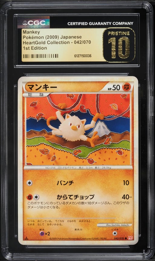 2009 Pokemon HeartGold Collection 1st Edition Mankey #042 CGC 10 PRISTINE