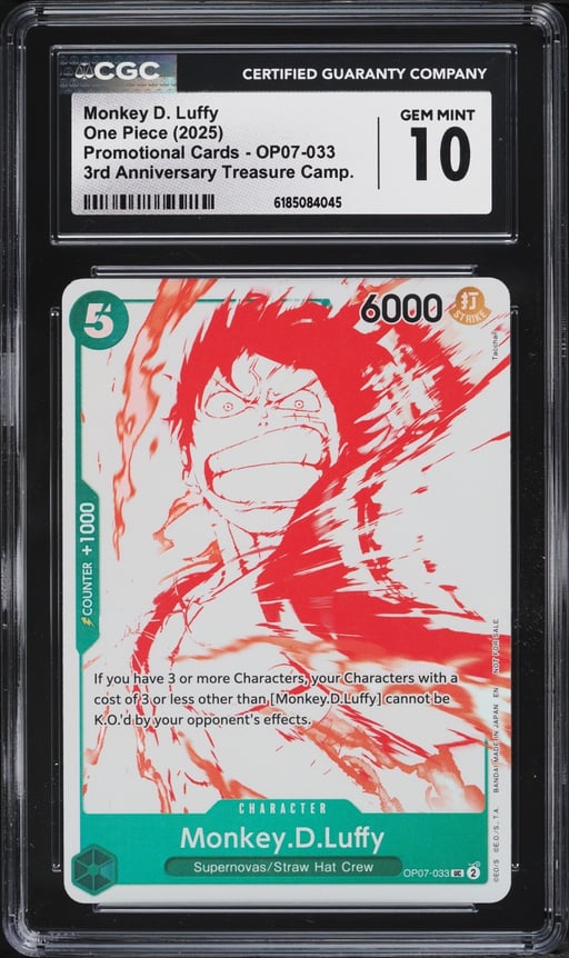 2025 One Piece Promo 3rd Anniversary Treasure Monkey D. Luffy #OP07-033 CGC 10 GEM MINT